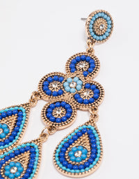 Gold Blue Beaded Multirow Drop Earrings - link has visual effect only