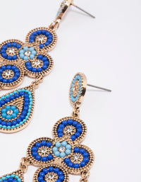 Gold Blue Beaded Multirow Drop Earrings - link has visual effect only