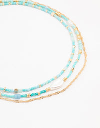 Blue Beaded, Gold & Pearl Layered Choker - link has visual effect only