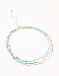 Blue Beaded, Gold & Pearl Layered Choker - link has visual effect only