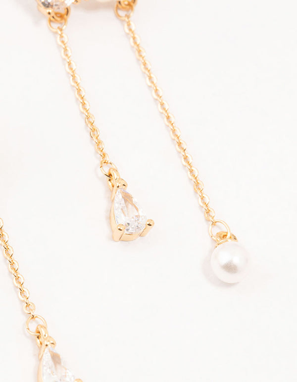 Gold Plated Sea Star Shell Cubic Zirconia Drop Earrings