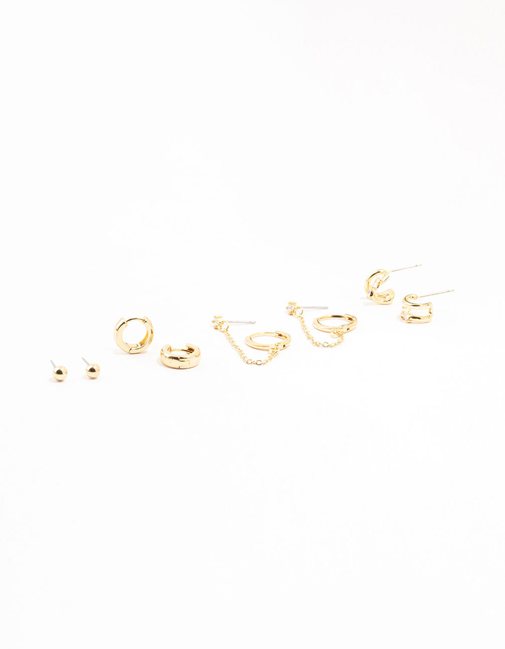 Gold Plated Chunky Hoop & Chain Earrings 4-Pack