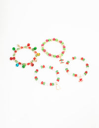 Kids Beaded Jingle Bells Stretched Charm Bracelets 4-Pack - link has visual effect only