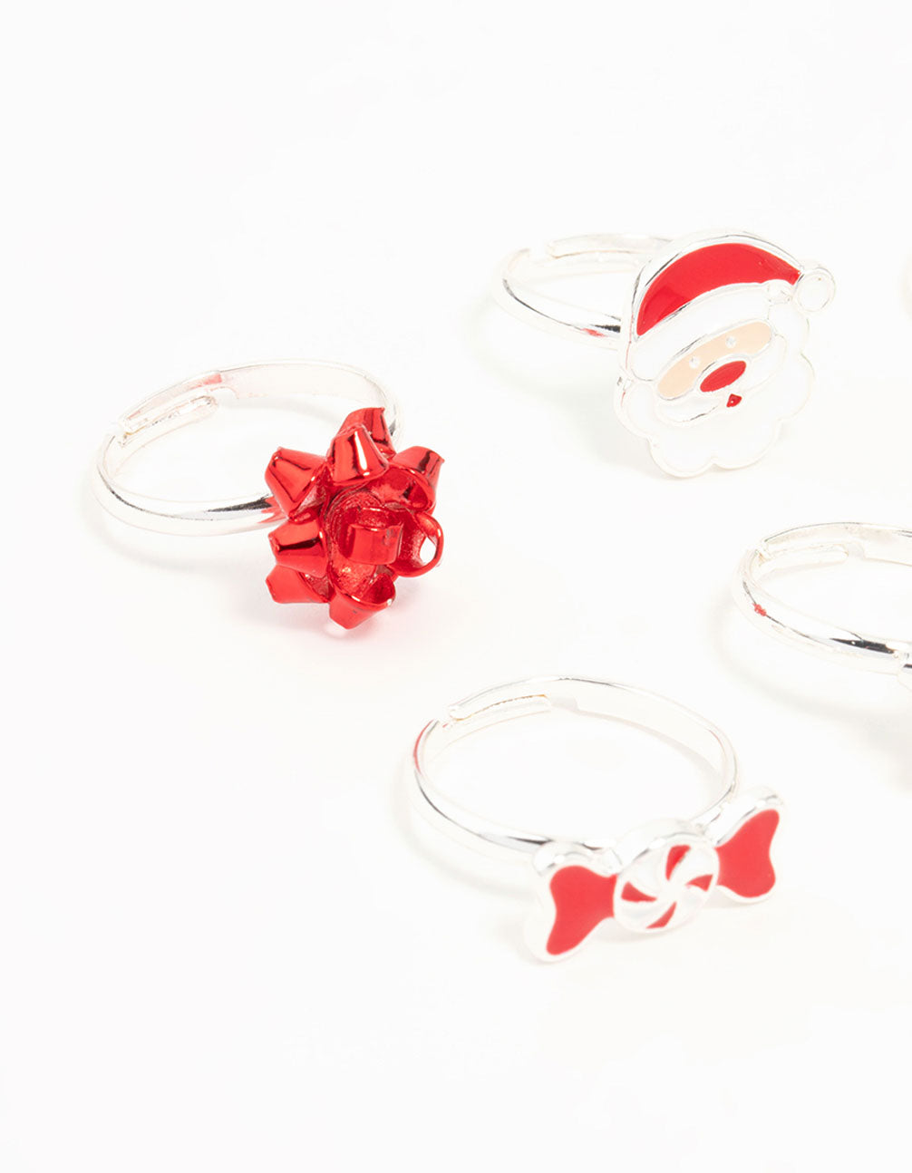 Kids Silver Bow & Santa Rings 6-Pack