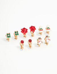Kids Snowmen & Bells Clip On Earrings 5-Pack - link has visual effect only