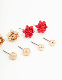 Kids Present Bow & Sleek Gold Stud Earrings 6-Pack - link has visual effect only