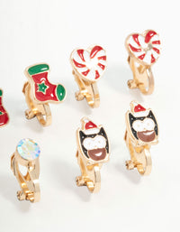 Kids Gold Festive Stacking Clip Earrings 5-Pack - link has visual effect only