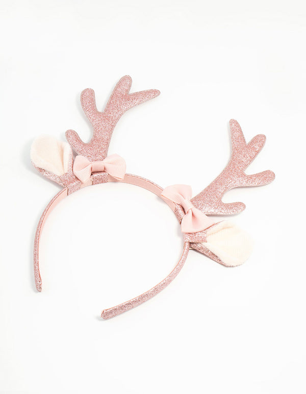 Kids Fabric Pink Antler Headband