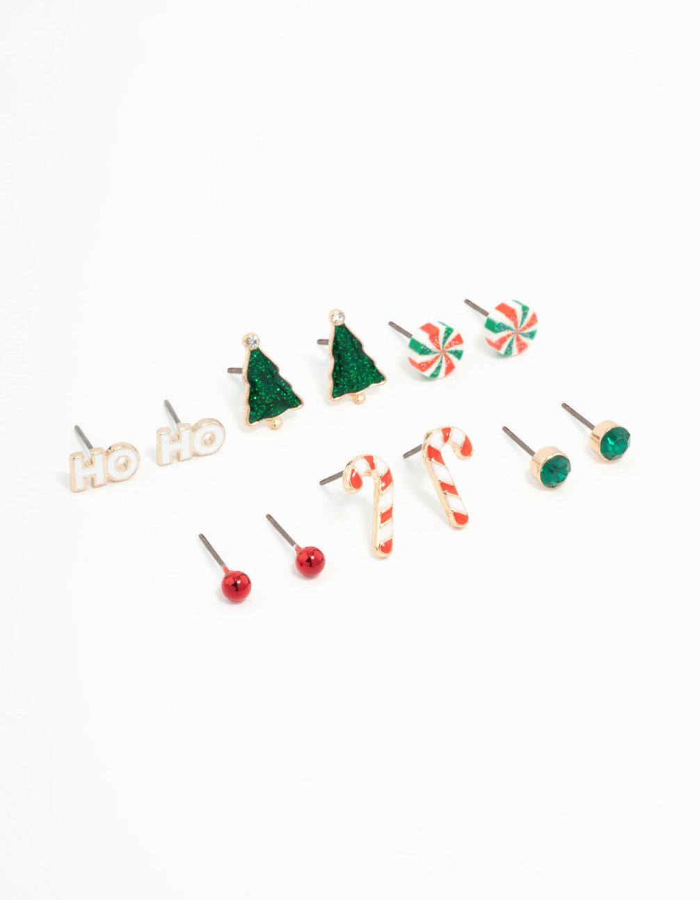 Kids Festive Ho Ho & Candy Cane Stud Earrings 6-Pack