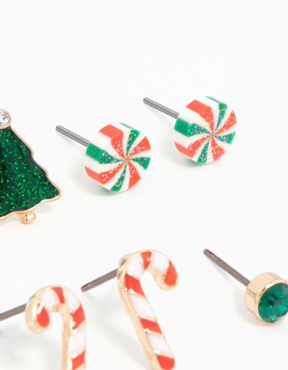 Kids Festive Ho Ho & Candy Cane Stud Earrings 6-Pack