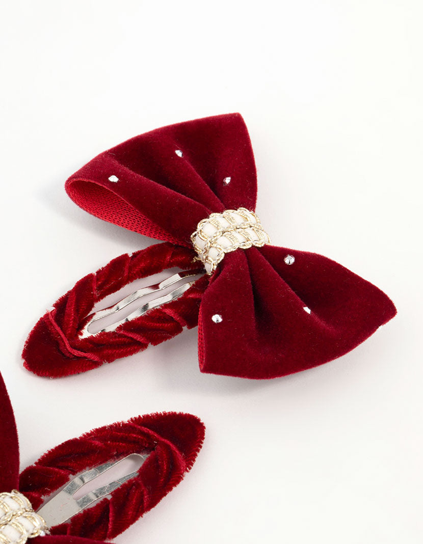Kids Burgundy Fabric Bow Clips 2-Pack