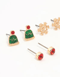Kids Gold Bow & Snowflake Stud Earrings 6-Pack - link has visual effect only