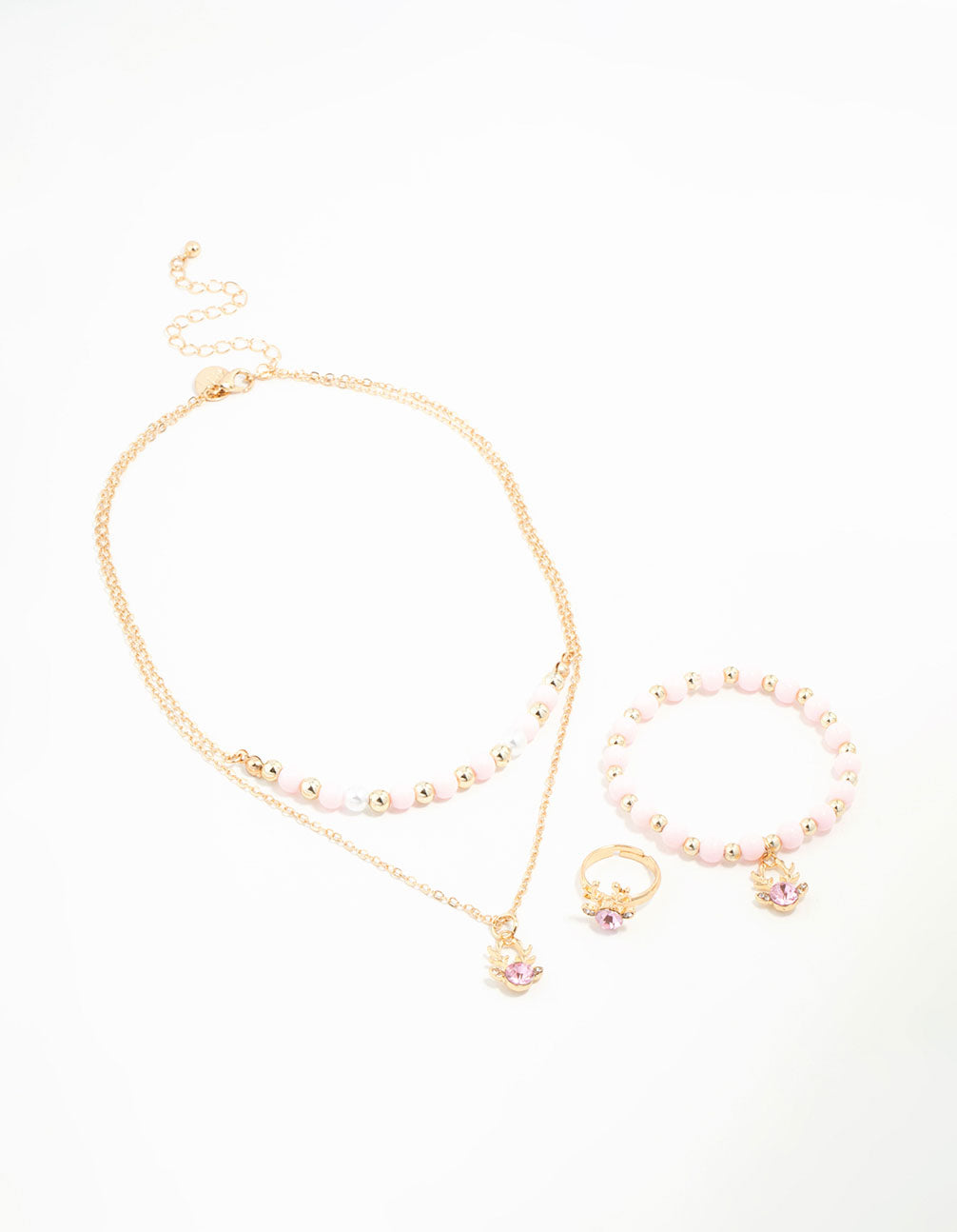 Kids Festive Diamante Reindeer Necklace, Bracelet & Ring Set