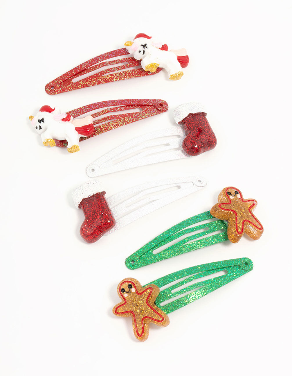 Kids Unicorn & Gingerbread Man Snap Clips 6-Pack
