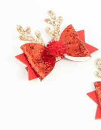 Kids Red Fabric Bow & Reindeer Clips 2-Pack - link has visual effect only
