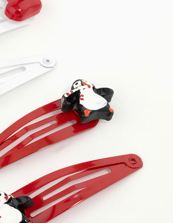 Kids Santa & Penguin Snap Clips 6-Pack