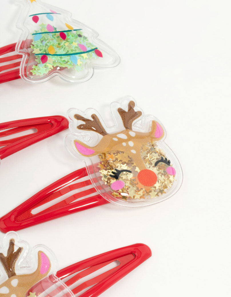 Kids Christmas Tree & Reindeer Drop Snap Clips 4-Pack
