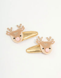Kids Fabric Reindeer Gold Snap Clips 2-Pack - link has visual effect only