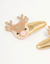 Kids Fabric Reindeer Gold Snap Clips 2-Pack - link has visual effect only
