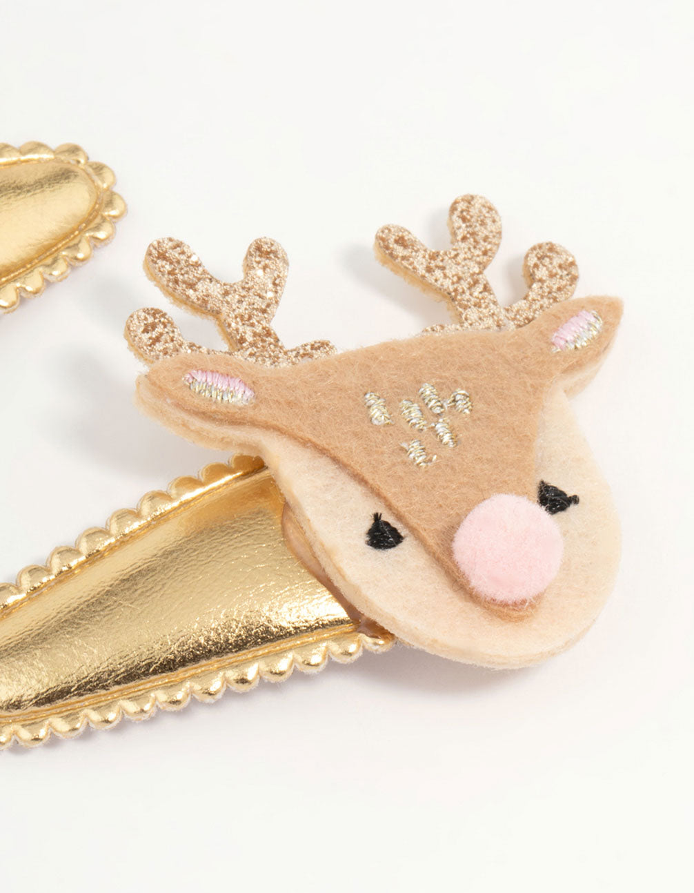 Kids Fabric Reindeer Gold Snap Clips 2-Pack