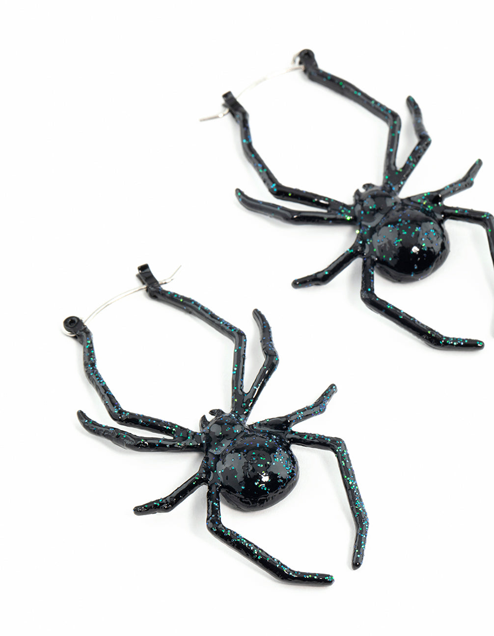 Black Coated Metal Spider Hoop Earrings