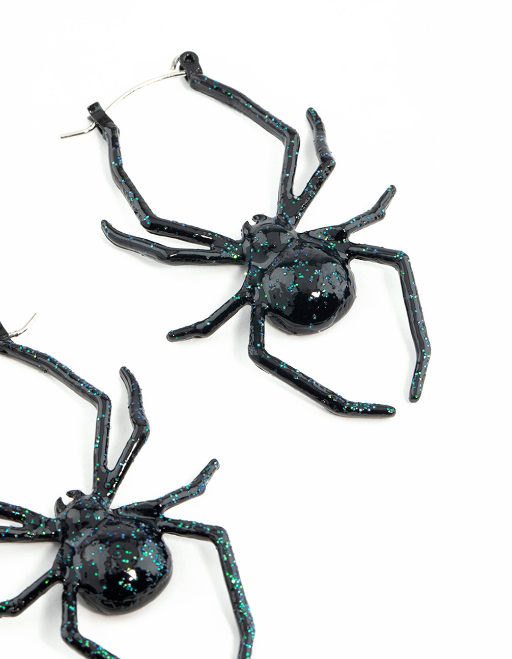 Black Coated Metal Spider Hoop Earrings