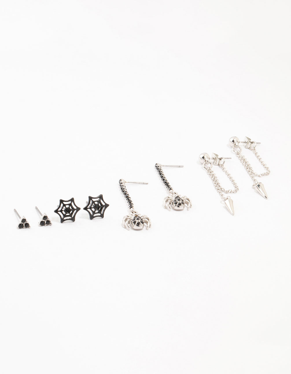 Spider & Cross Silver Earrings 4-Pack