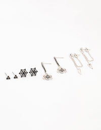 Spider & Cross Silver Earrings 4-Pack - link has visual effect only