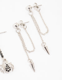 Spider & Cross Silver Earrings 4-Pack - link has visual effect only