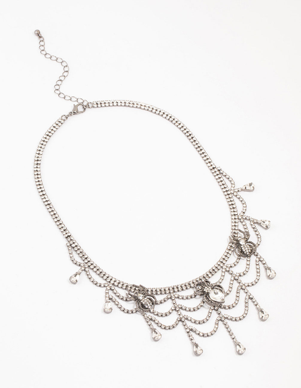 Gunmetal Web Droplet Necklace