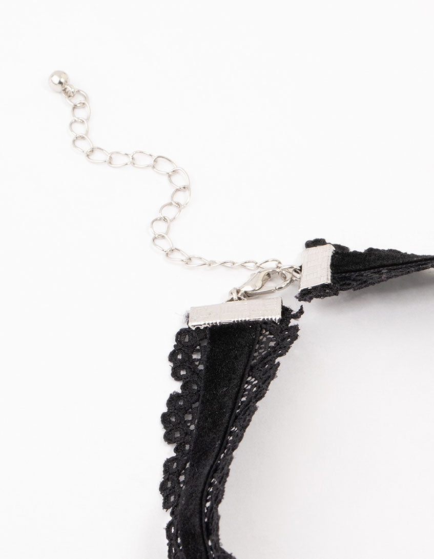 Black Fabric Gothic Cross Beaded Choker