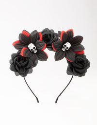 Black & Red Floral Skull Headband - link has visual effect only