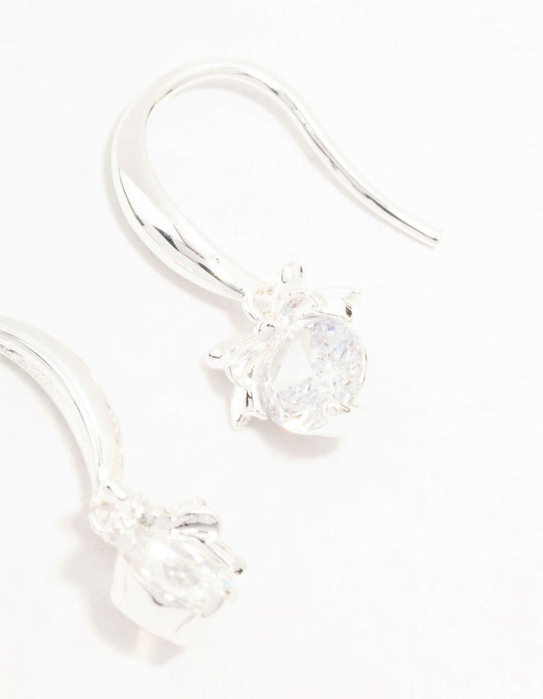 Silver Plated Solitaire Cubic Zirconia & Bow Hook Earrings