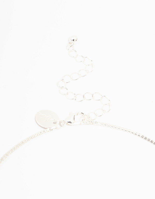 Silver Plated Dainty Bow Cubic Zirconia Tennis Necklace