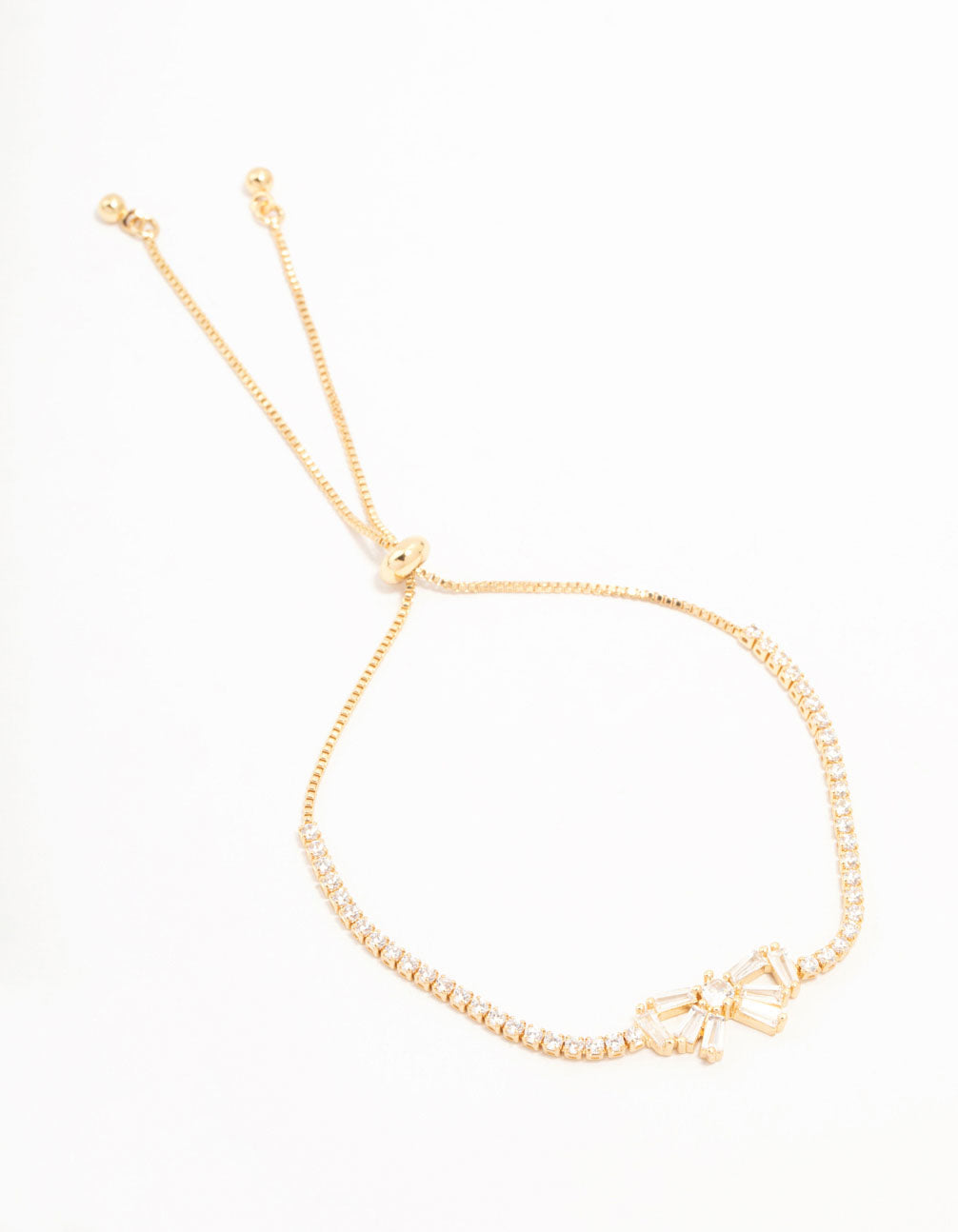 Real Gold Plated Baguette Cut Bow Tennis Toggle Bracelet
