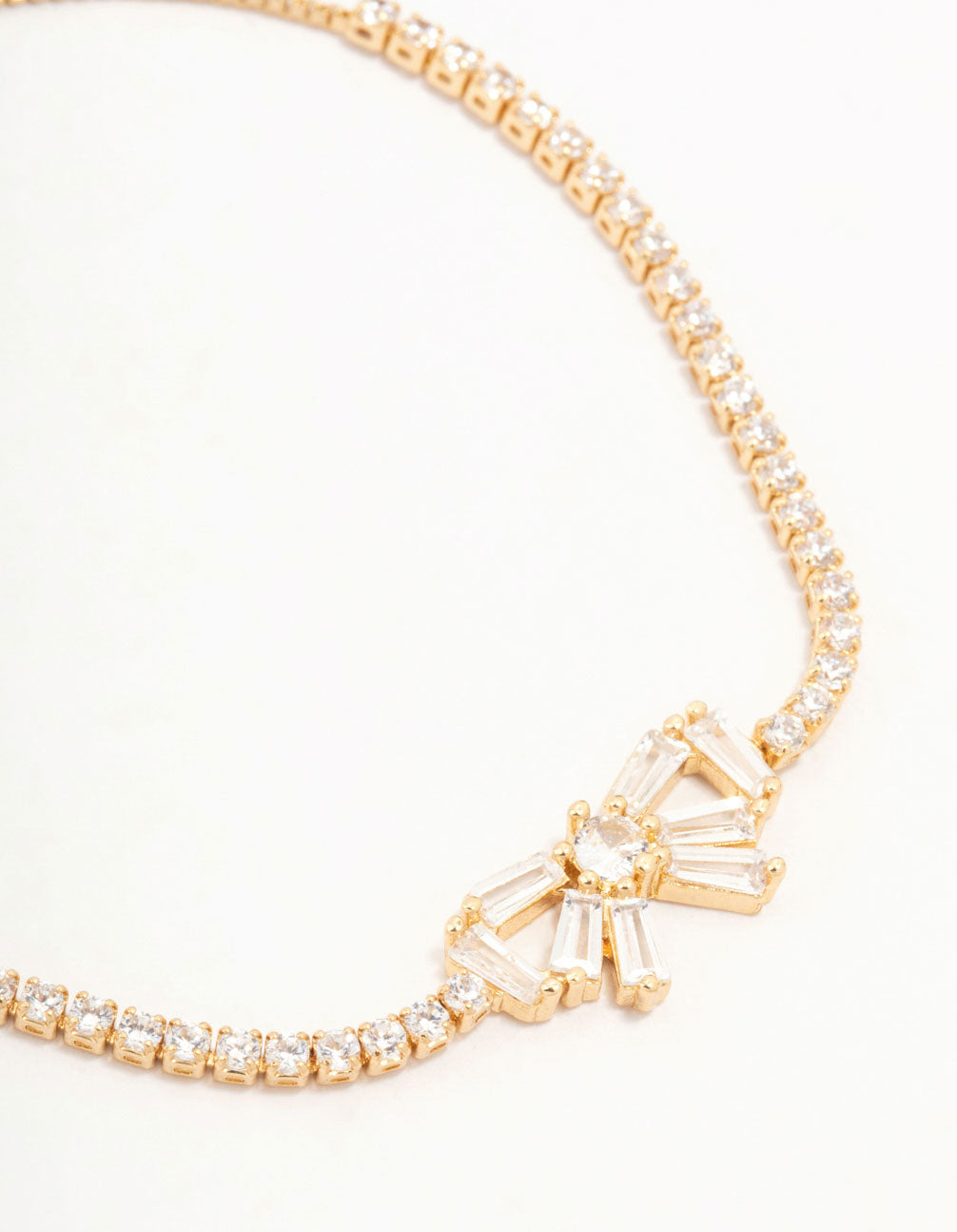 Real Gold Plated Baguette Cut Bow Tennis Toggle Bracelet