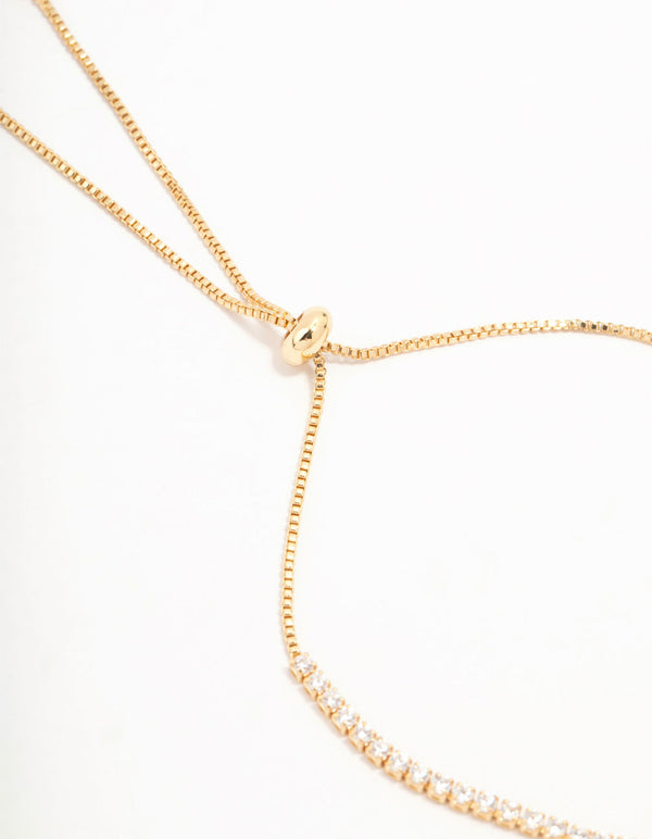 Real Gold Plated Baguette Cut Bow Tennis Toggle Bracelet