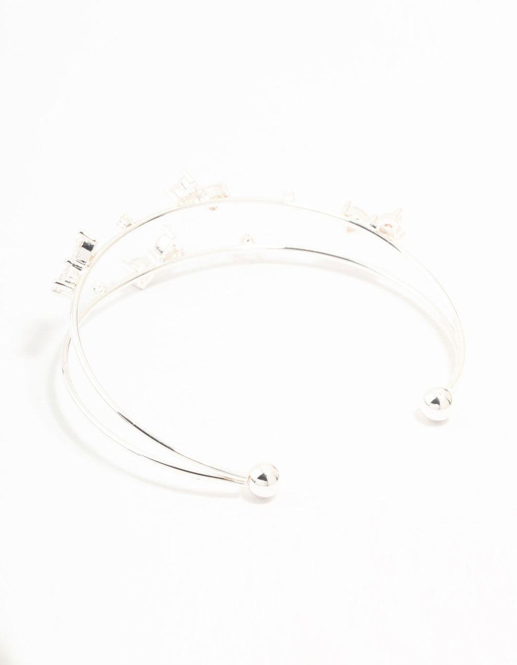 Silver Plated Mini Cubic Zirconia Bows Wrist Cuff