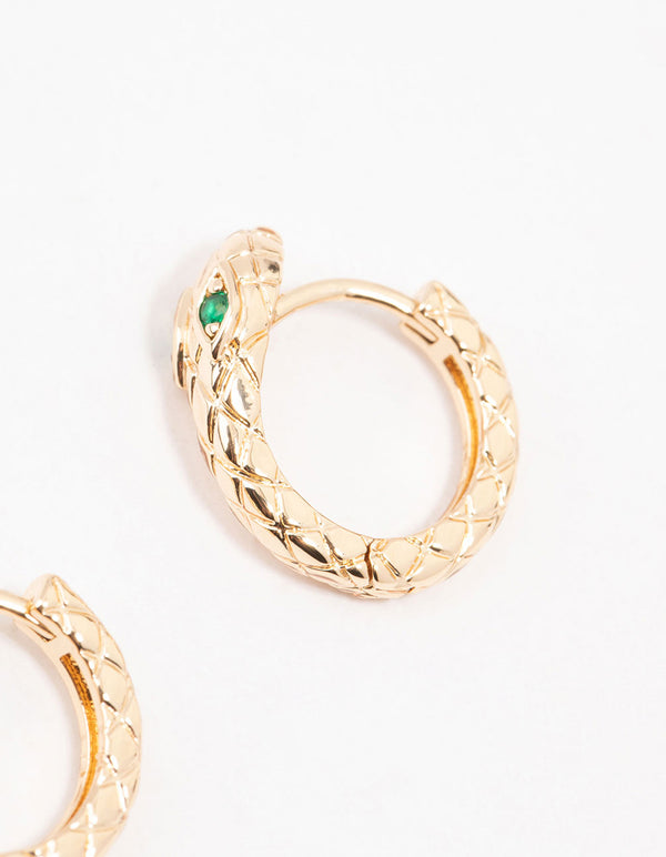 Gold & Green Cubic Zirconia Serpent Huggie Earrings