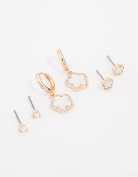 Gold Pearl Flower Classic Earrings 3-Pack - link has visual effect only