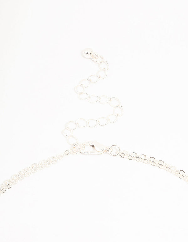 Silver Plated Bow Pendant Station Layered Necklace