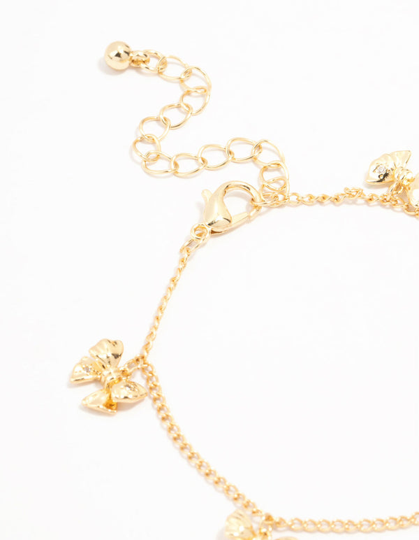 Gold Plated Brass Mini Bow Station Bracelet