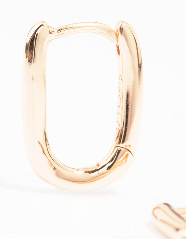 Rose Gold Plated Sterling Silver Sleek Oval Huggie Earrings