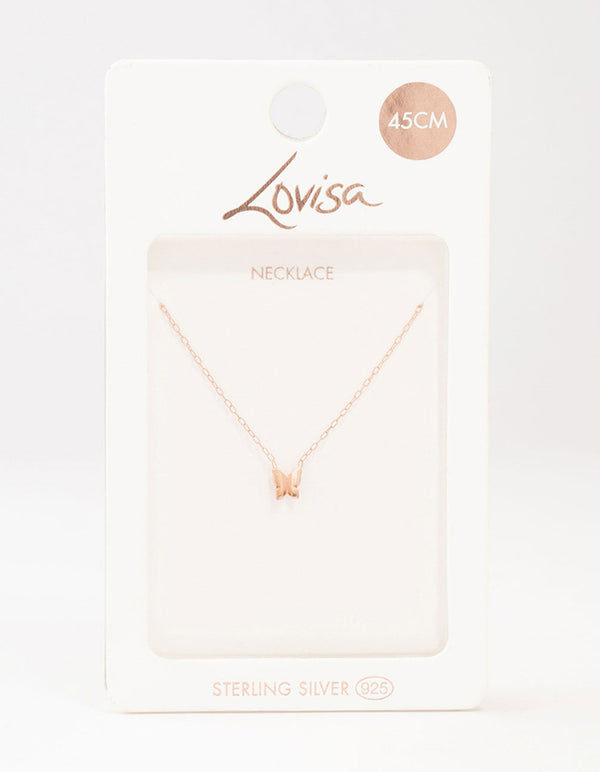 Rose Gold Plated Sterling Silver Polished Butterfly Necklace