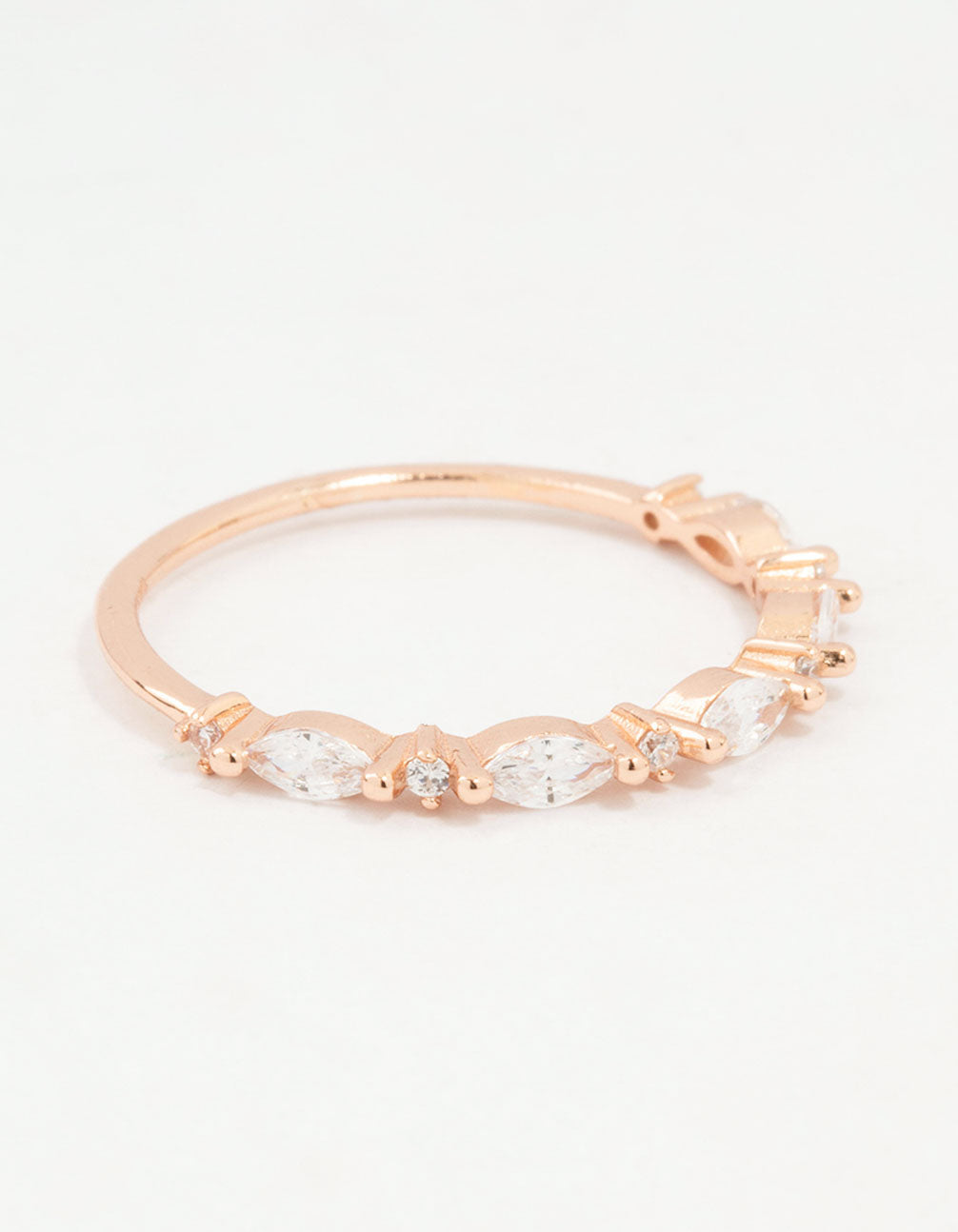 Rose Gold Plated Sterling Silver Alternating Marquise Round Cubic Zirconia Ring