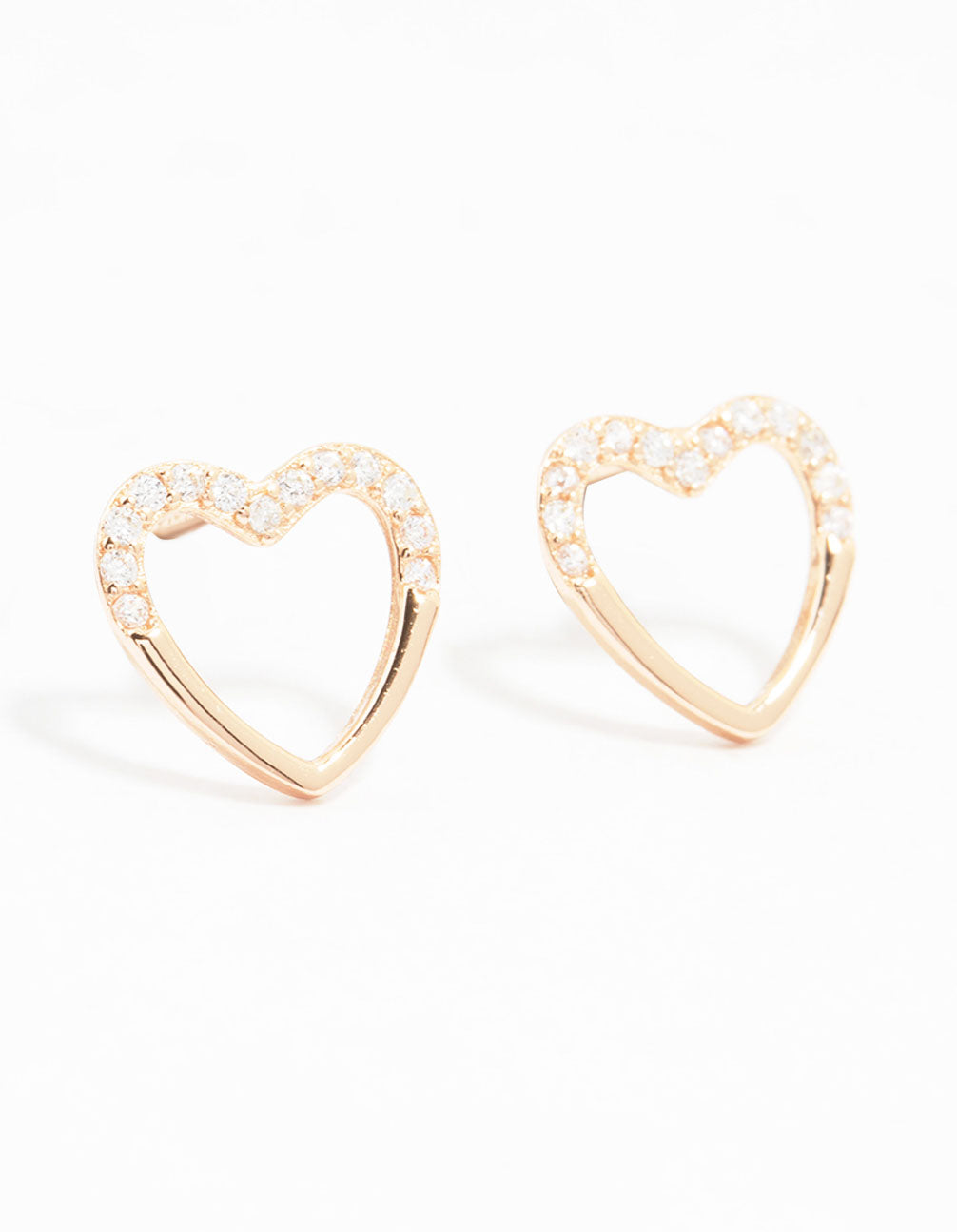 Rose Gold Plated Sterling Silver Pave Set Cubic Zirconia Heart Stud Earrings