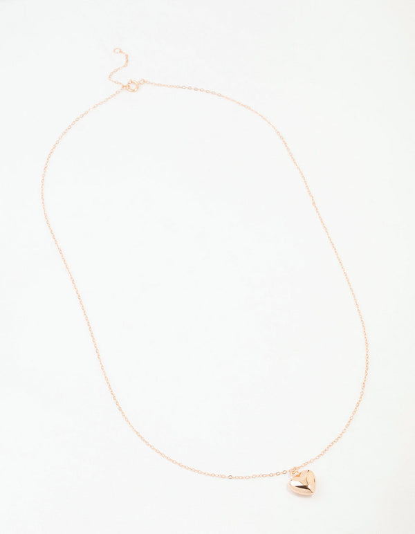 Rose Gold Plated Sterling Silver Puffed Heart Necklace