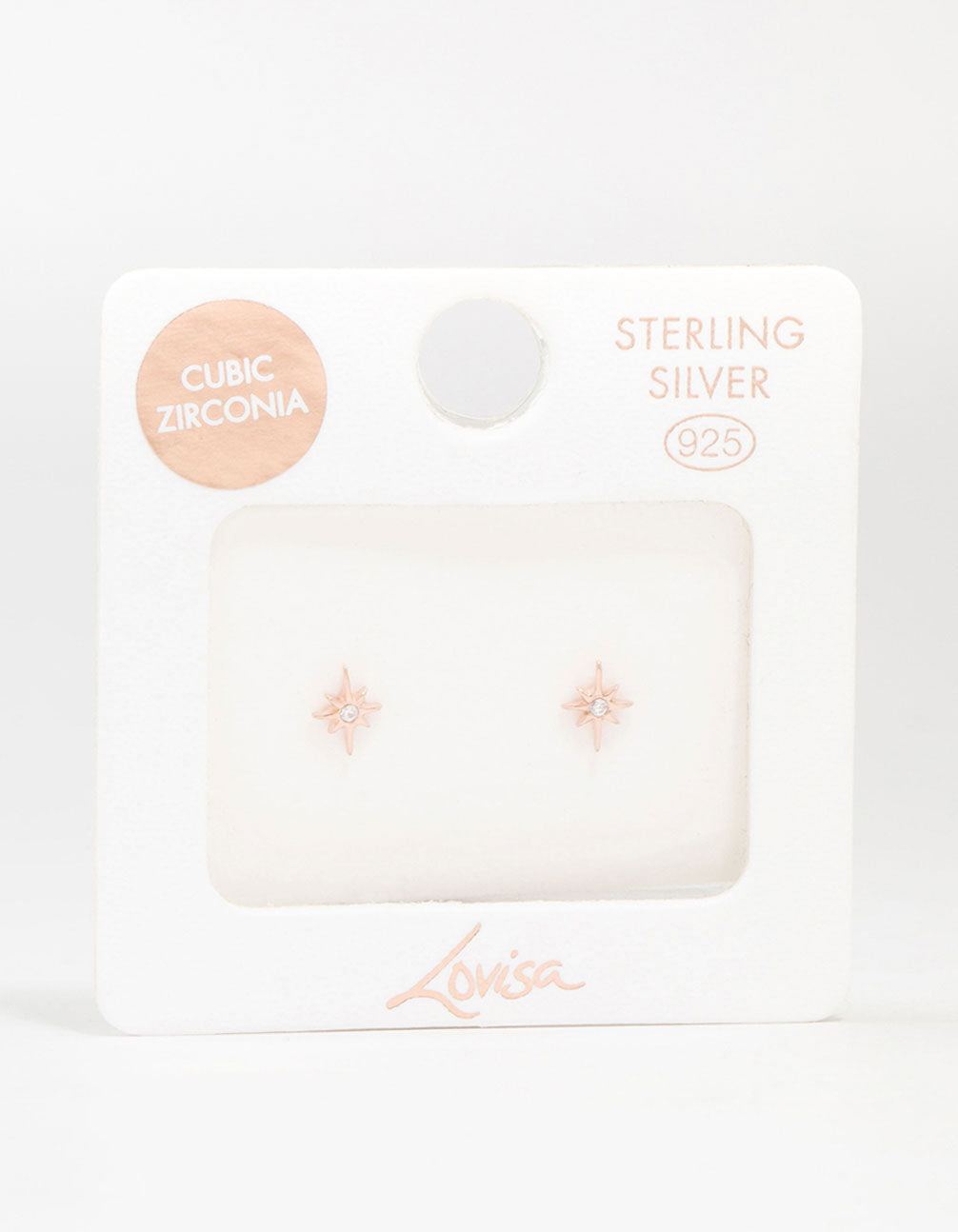 Rose Gold Plated Sterling Silver Mini Starburst Cubic Zirconia Stud Earrings