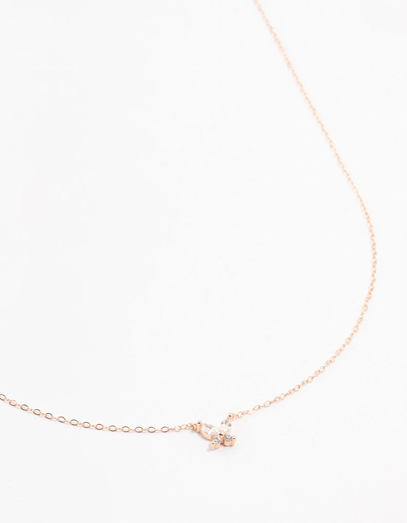 Rose Gold Plated Sterling Silver Cubic Zirconia Mini Butterfly Necklace