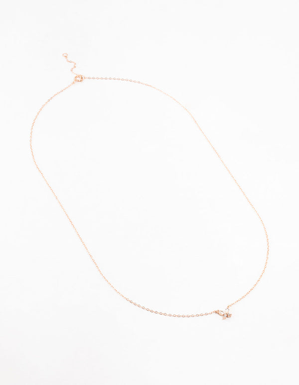 Rose Gold Plated Sterling Silver Cubic Zirconia Mini Butterfly Necklace